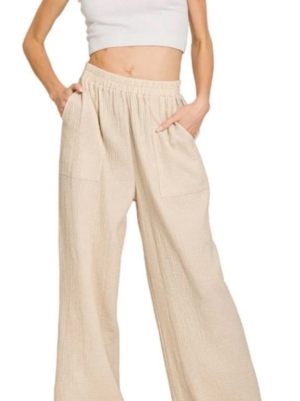 Zenana Outfitters Cream Wide Leg Pants